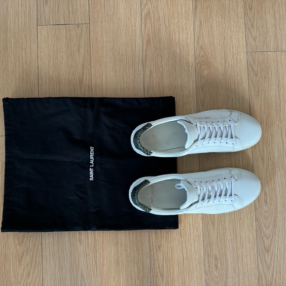 SAINT LAURENT White and Green Snake Andy Sneakers - Picture 2 of 10